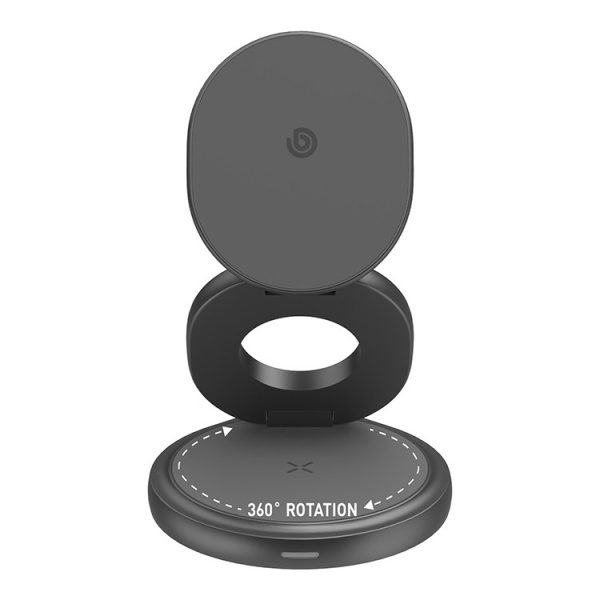 Беспроводное зарядное устройство EnergEA Bazic GoMag GYRE 3-in-1 magnetic foldable 360 rotating 15W Gunmetal