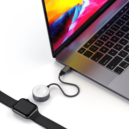 Беспроводное магнитное зарядное устройство Satechi USB-C Magnetic Charging Cable для Apple Watch. Цвет: серый космос