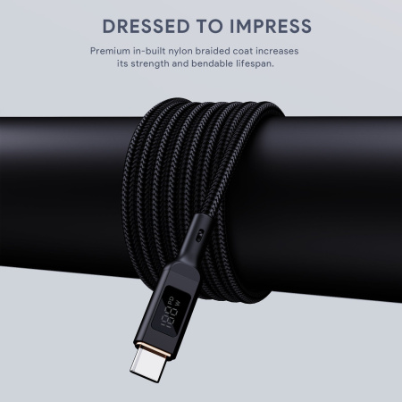 Кабель Aukey Circlet Blink 100W Nylon Braided with LCD Display USB-C to USB-C 1m Black
