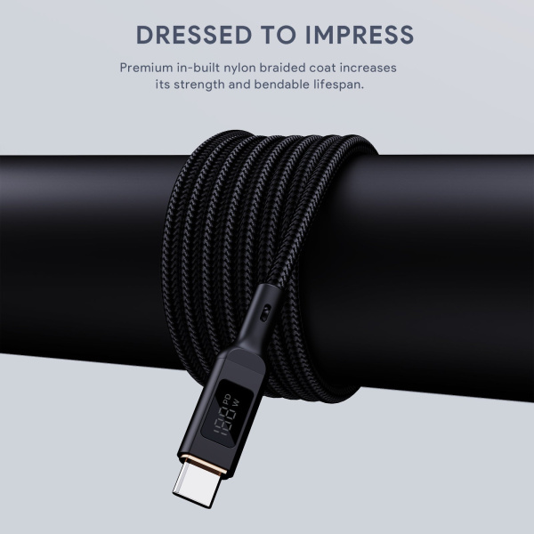 Кабель Aukey Circlet Blink 100W Nylon Braided with LCD Display USB-C to USB-C 1m Black