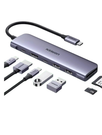Адаптер UGREEN CM195 (15214) USB-C To HDMI+2xUSB-A 3.0+USB-C+SD/TF+PD Converter Space Gray