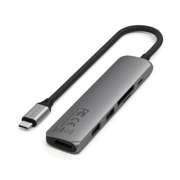 Адаптер Satechi 6-in-1 USB-C Slim Multiport Adapter 1xUSB-C PD 2хUSB-A 1хHDMI 4K @ 60Hz Micro/SD Card Space Grey
