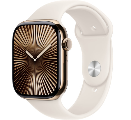 Apple Watch Series 10 46mm Gold Titanium Case with Starlight Sport Band (GPS + LTE) (размер M/L)