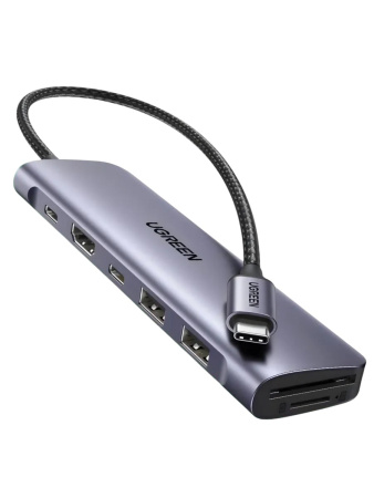 Адаптер UGREEN CM195 (15214) USB-C To HDMI+2xUSB-A 3.0+USB-C+SD/TF+PD Converter Space Gray
