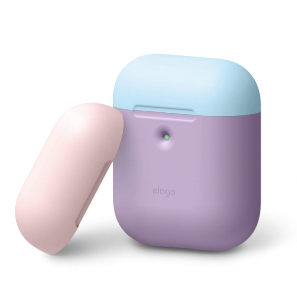 Чехол Elago для AirPods с беспроводной зарядкой Silicone DUO Lavender с крышками Pink и Pastel Blue