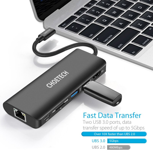 Адаптер Choetech HUB-05 6-in-1 Multiport USB-C Adapter