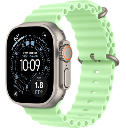 Apple Watch Ultra 3 (2025) 49mm Natural Titanium Case with Neon Green Ocean Band (GPS + Cellular)