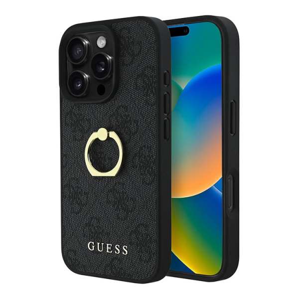 Чехол Guess для iPhone 16 Pro 4G + Ring Hard Black