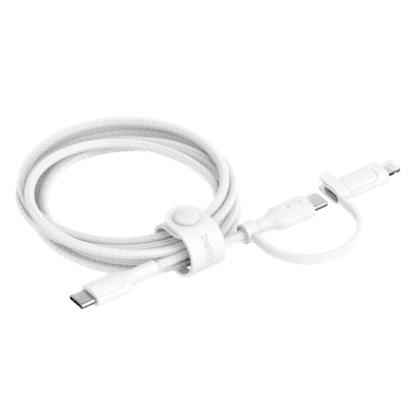 Кабель Belkin 2in1 60W USB-C / Lightning To USB-C 1,5м Braided Cable Белый