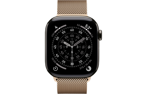 Часы Apple Watch Series 11 46mm Natural Titanium Case with Gold Milanese Loop (GPS + LTE)