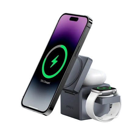 Беспроводное зарядное устройство Anker 3-IN-1 Cube MagSafe 15W Black