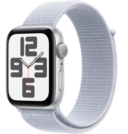 Apple Watch SE (2024) 44mm Silver Aluminum Case with Blue Cloud Sport Loop (GPS)