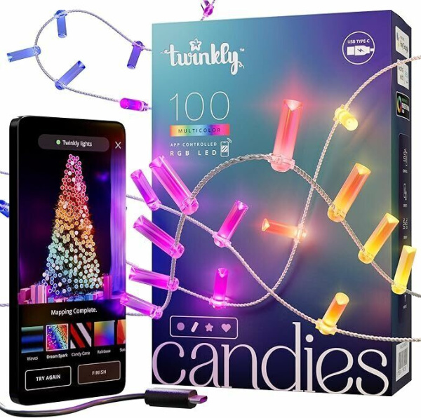 Умная гирлянда Twinkly Candies Candles RGB, в форме свечи 7мм, 100 диодов, зеленый провод, BT+WiFi, IP20