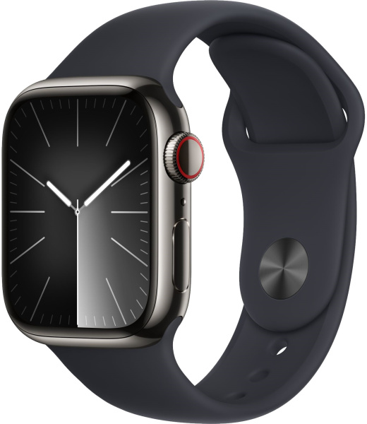Часы Apple Watch Series 9 41mm Graphite Stainless Steel Case with Midnight Sport Band (GPS + LTE) (размер S/M)