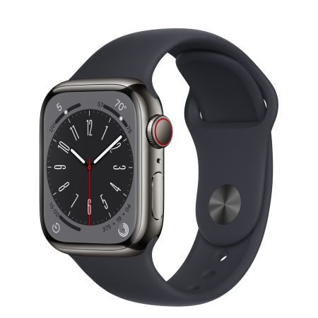 Часы Apple Watch Series 8 41mm Graphite Stainless Steel Case with Midnight Sport Band (GPS+Cellular), размер ремешка: S/M + M/L