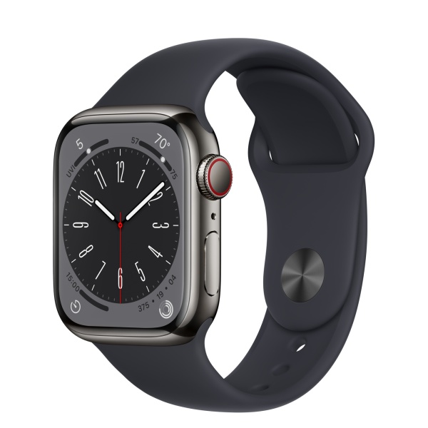 Apple Watch Series 8 41mm Graphite Stainless Steel Case with Midnight Sport Band (GPS+Cellular), размер ремешка: S/M + M/L