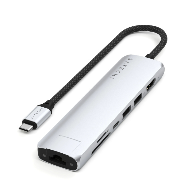 Адаптер Satechi Slim Multiport 7-in-1 1xUSB-C 2xUSB-A3.2 Gen2 HDMI 4K@60Hz Ethernet 1 Gigabit Micro/SD Card Reader Silver