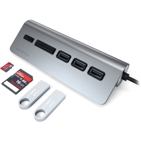 USB-концентратор Satechi Type-C Aluminum USB 3.0 Hub & Micro/SD Card Reader Space Gray ST-TCHCRM