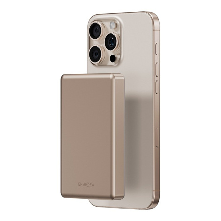 Внешний аккумулятор EnergEA AluPac 10K MagSafe 10000 мАч 15W, USB-C 20W Ultra Light Aluminium Gold