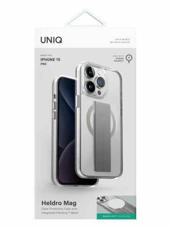 Защитный чехол Uniq Heldro Mount MagSafe с подставкой для iPhone 15 Pro Clear