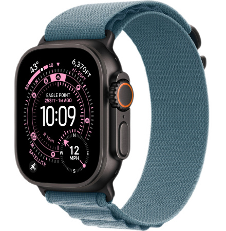 Apple Watch Ultra 3 (2025) 49mm Black Titanium Case with Light Blue Alpine Loop - Large (GPS + Cellular)