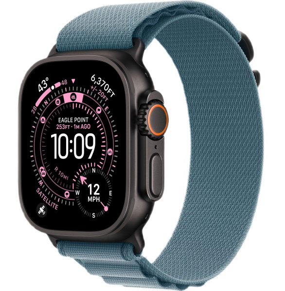 Apple Watch Ultra 3 (2025) 49mm Black Titanium Case with Light Blue Alpine Loop - Large (GPS + Cellular)