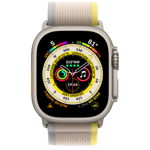 Часы Apple Watch Ultra 49mm Titanium Case with Yellow/Beige Trail Loop Band - M/L (GPS + Cellular)