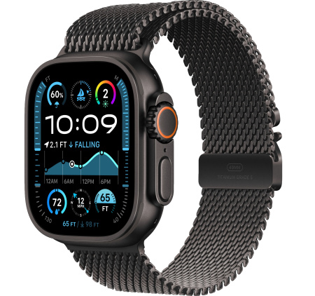 Apple Watch Ultra 2 (2024) 49mm Black Titanium Case with Black Titanium Milanese Loop - Medium (GPS + Cellular)