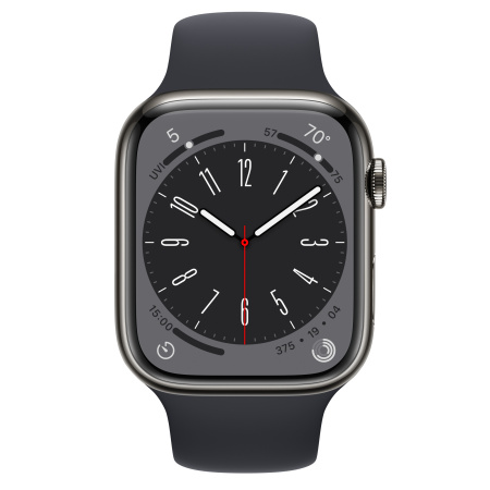 Часы Apple Watch Series 8 41mm Graphite Stainless Steel Case with Midnight Sport Band (GPS+Cellular), размер ремешка: S/M + M/L