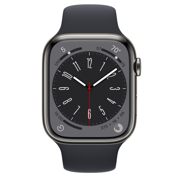 Apple Watch Series 8 41mm Graphite Stainless Steel Case with Midnight Sport Band (GPS+Cellular), размер ремешка: S/M + M/L