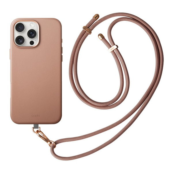 Защитный чехол Uniq Coehl Muse Leatherette MagSafe для iPhone 16 Pro Max с ремешком Dusty Nude