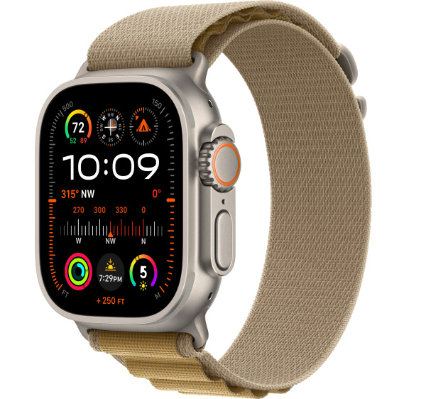 Apple Watch Ultra 2 (2024) 49mm Natural Titanium Case with Tan Alpine Loop Band - Small (GPS + Cellular)