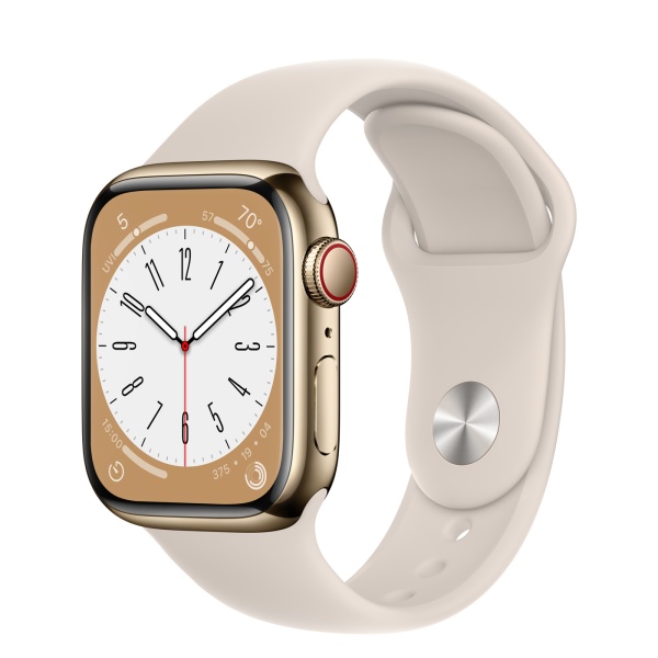 Apple Watch Series 8 41mm Gold Stainless Steel Case with Starlight Sport Band (GPS+Cellular)