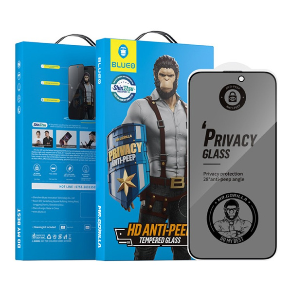 Защитное стекло BlueO для iPhone 17 Pro/17/16 Pro Anti-Peep Black