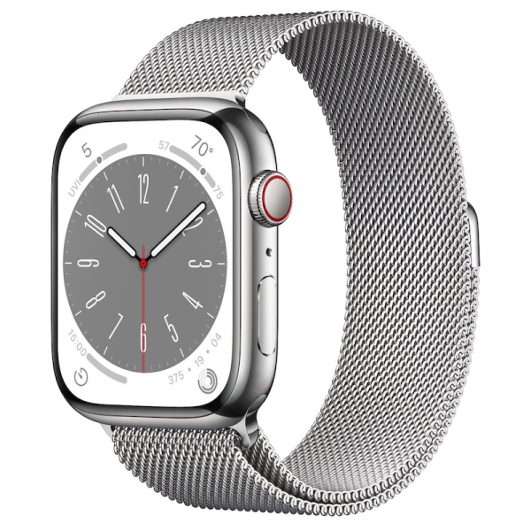 Apple Watch Series 8 45mm Silver Stainless Steel Case with Silver Milanese Loop (GPS+Cellular)