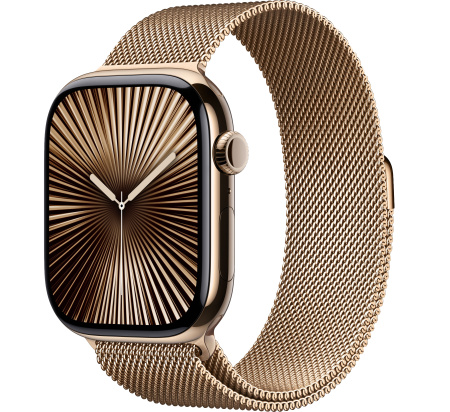 Apple Watch Series 10 46mm Gold Titanium Case with Gold Milanese Loop (GPS + LTE) (размер S/M)