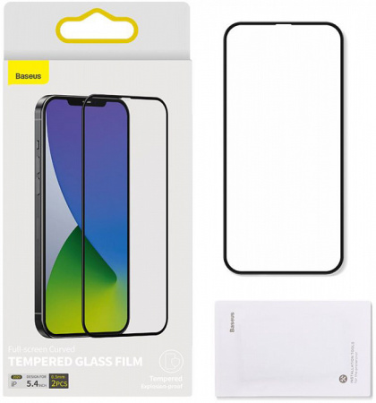 Защитное стекло Baseus Full-Screen Curved Tempered 0.3mm для iPhone 12 mini Black (2 шт.) Защитное стекло Baseus Full-Screen Curved Tempered 0.3mm для iPhone 12 mini Black (2 шт.)