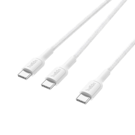 Кабель двойной Belkin BoostCharge Pro 2-in-1 140W USB-C - USB-C 1,5м Braided Dual Charging Cable White