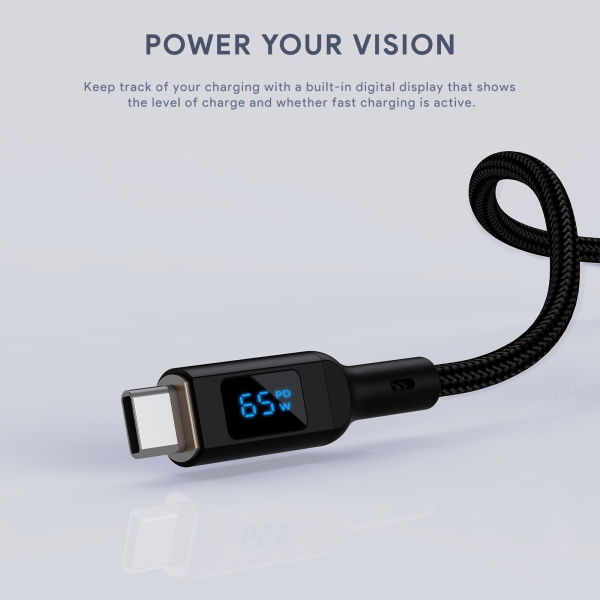 Кабель Aukey Circlet Blink 100W Nylon Braided with LCD Display USB-C to USB-C 1m Black