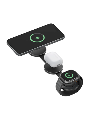 Беспроводное зарядное устройство Energea AluMag Trio 3in1 Foldable Qi2 Aluminium Wireless MagSafe 22.5W Gun
