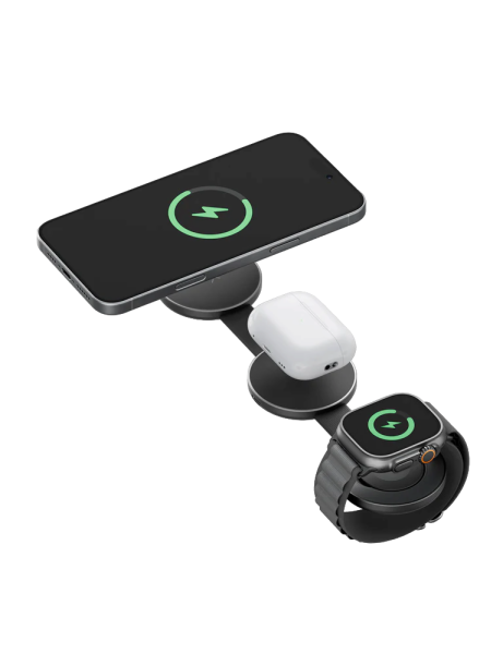 Беспроводное зарядное устройство Energea AluMag Trio 3in1 Foldable Qi2 Aluminium Wireless MagSafe 22.5W Gun