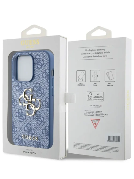 Чехол Guess для iPhone 15 Pro 4G Big metal logo Hard Blue