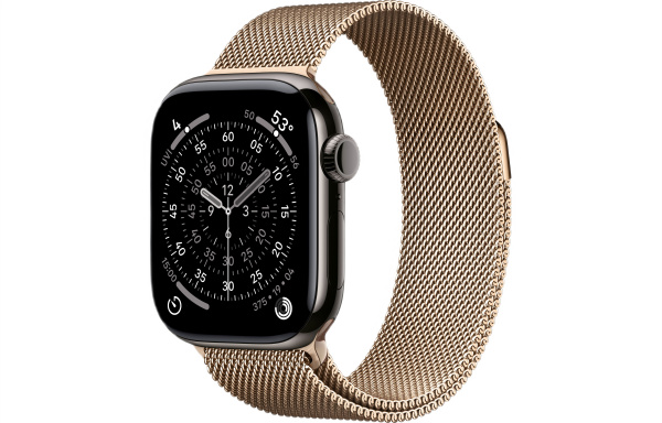 Часы Apple Watch Series 11 46mm Slate Titanium Case with Gold Milanese Loop (GPS + LTE)