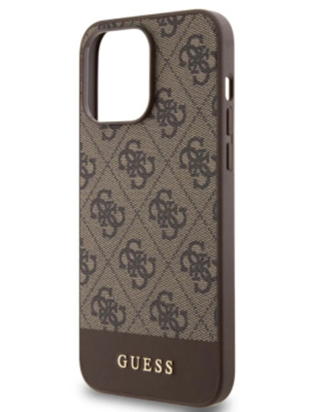 Чехол Guess для iPhone 15 Pro Max 4G Bottom stripe Metal logo Hard Brown