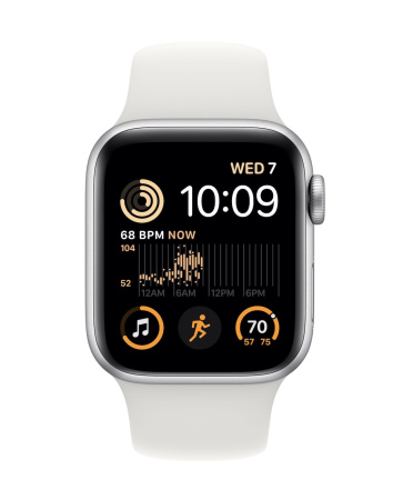 Часы Apple Watch SE (2022) 44mm Silver Aluminum Case with White Sport Band (GPS) (размер M/L)