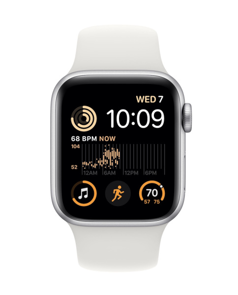 Часы Apple Watch SE (2022) 44mm Silver Aluminum Case with White Sport Band (GPS) (размер S/M)