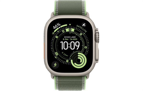 Apple Watch Ultra 3 (2025) 49mm Natural Titanium Case with Green/Neon Blue Trail Loop (GPS + Cellular) (S/M)
