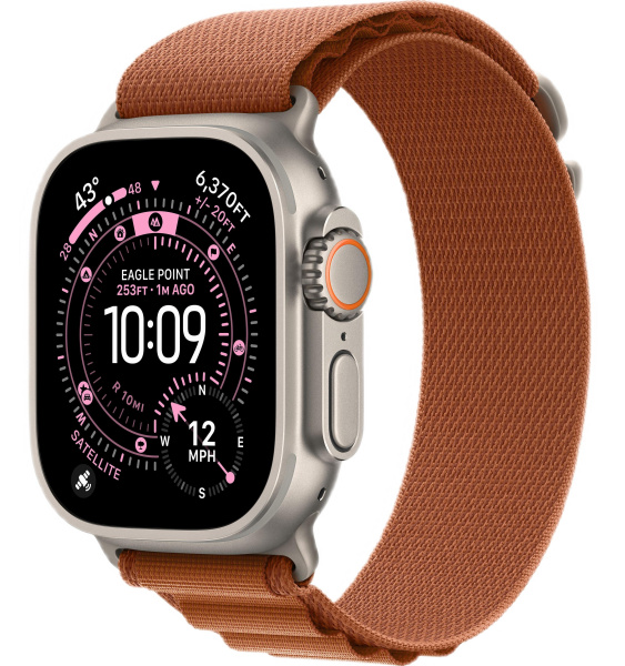 Apple Watch Ultra 3 (2025) 49mm Natural Titanium Case with Terra Cotta Alpine Loop - Large (GPS + Cellular)