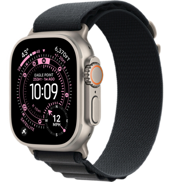 Apple Watch Ultra 3 (2025) 49mm Natural Titanium Case with Black Alpine Loop - Large (GPS + Cellular)