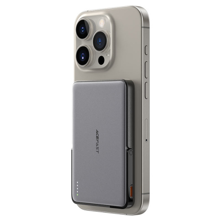 Внешний аккумулятор с беспроводной зарядкой и подставкой ACEFAST M16 PD18W Ultra-Thin Magnetic Wireless Charging Power Bank With Stand 5000Mah Black